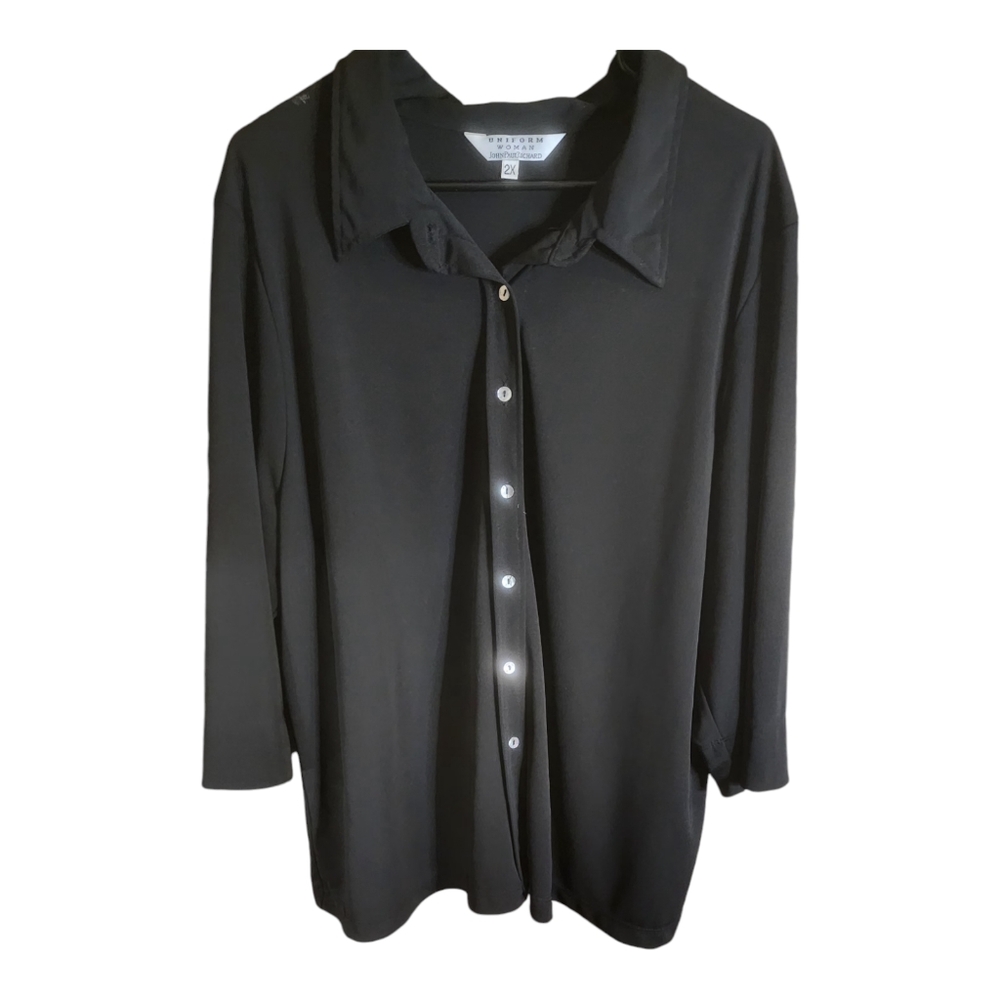 John Paul Richards Uniform Woman Button Front Black Longsleeve Shirt Size 2x
